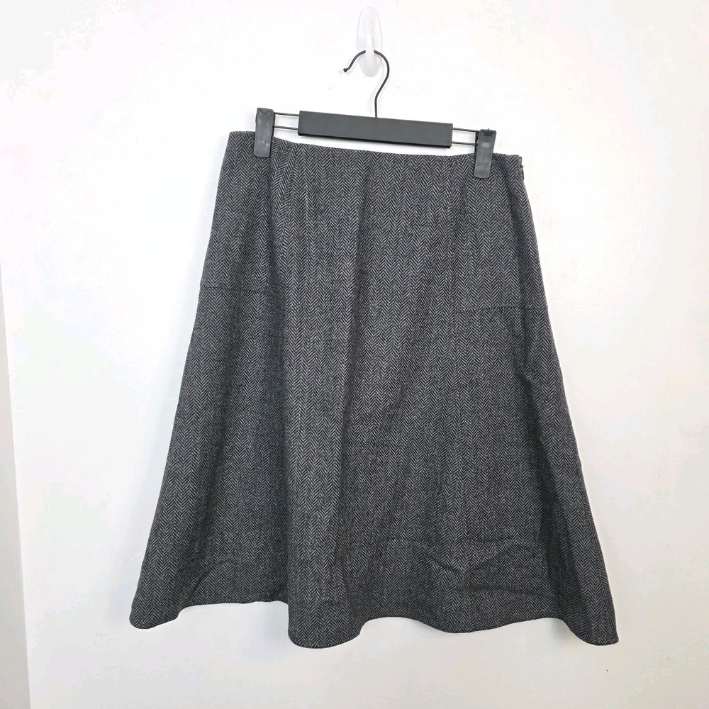 Sundance Gray Black Herringbone Wool Blend A-Line Dressy Midi Skirt Size 6